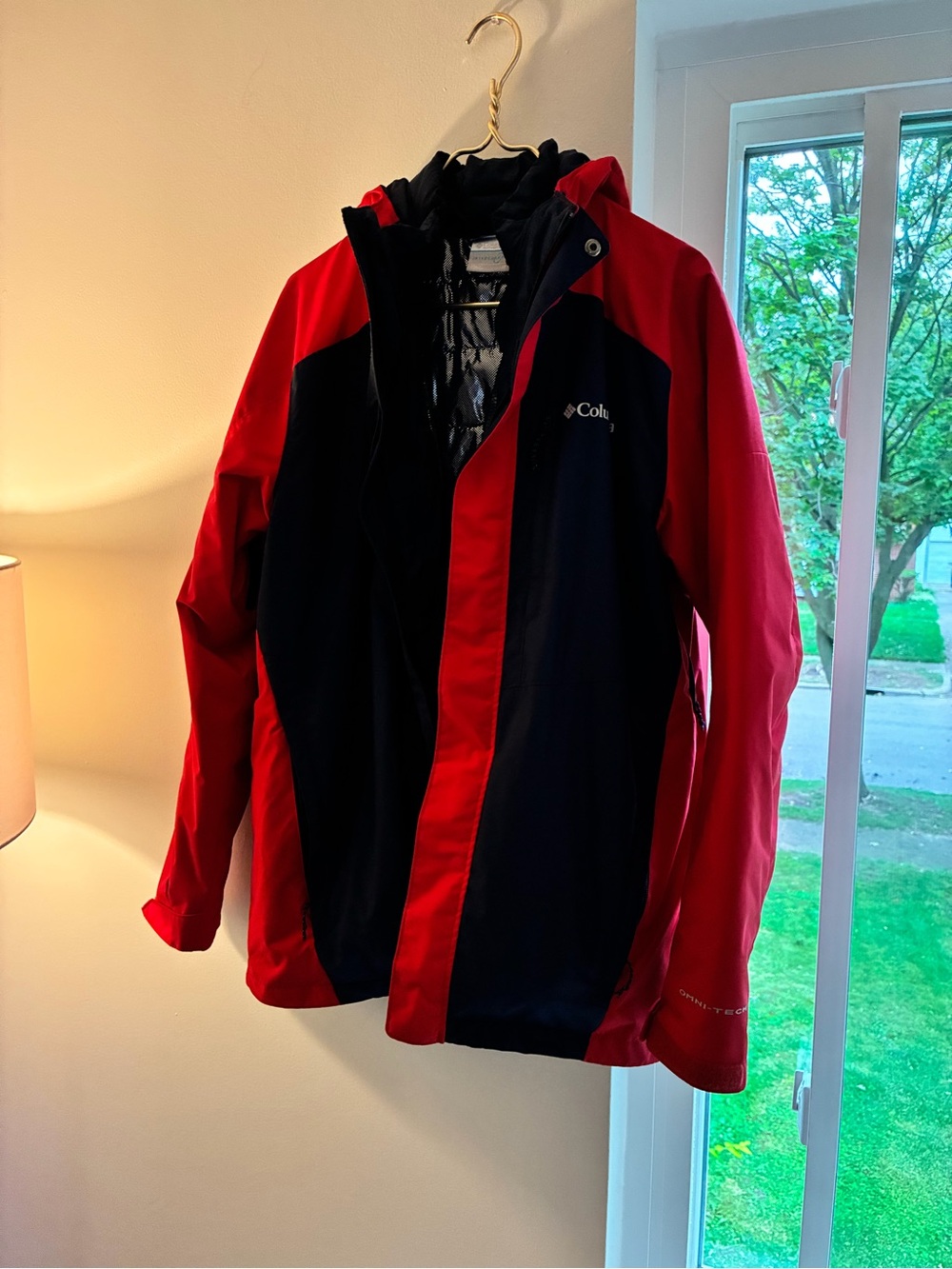 Columbia Men’s Red and Black Rain Jacket with Hood
